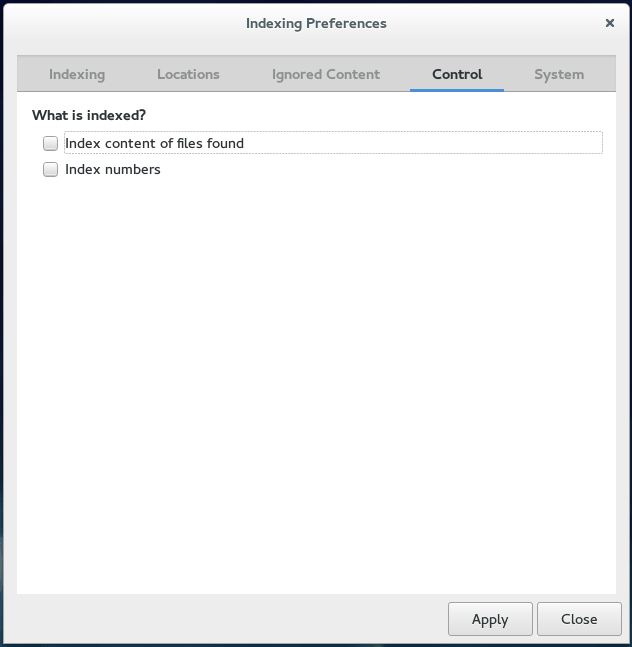 Tracker Indexing / Control Preference on Fedora