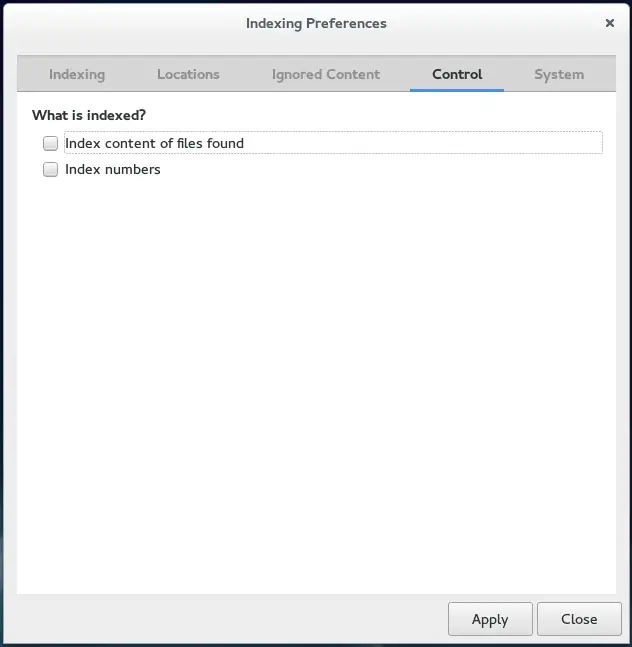 Tracker Indexing / Control Preference on Fedora