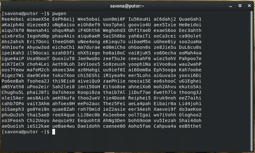 pwgen program basic output