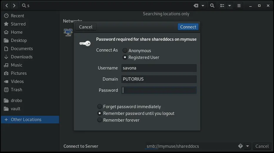 A screenshot showing the authentication dialog in nautilus