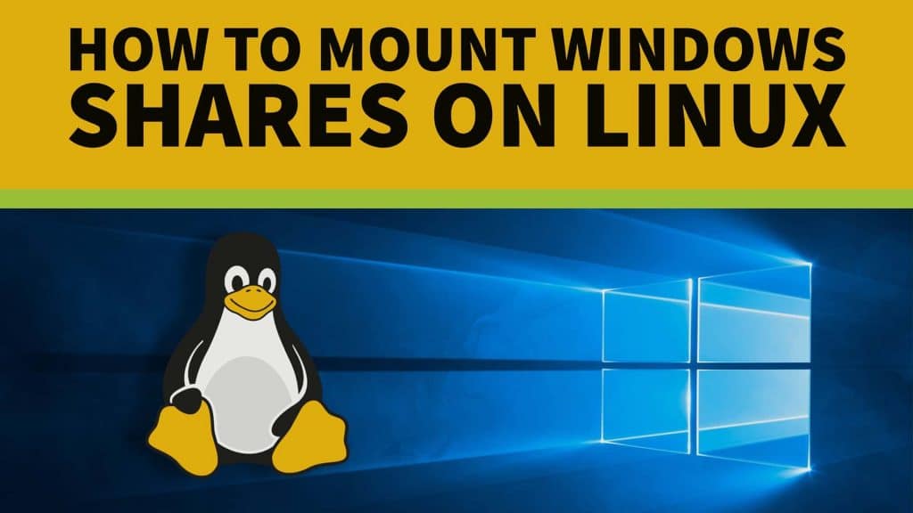 Linux Mascot Tux sitting in front of Microsoft Windows