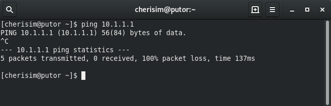 Screenshot showing the output of the Linux ping command that failed to reach the target host