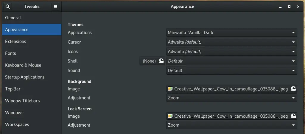 Changing desktop themes using Gnome Tweak Tool