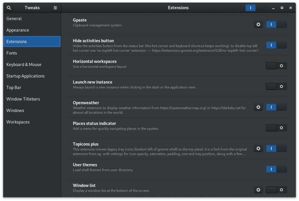 Enable extensions in Gnome Tweak Tool Gnome Tweaks