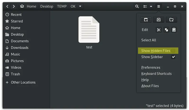 Show hidden files in Gnome file manager in Linux