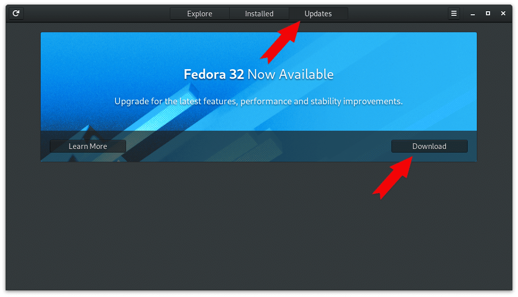 Upgrade Fedora via Software Center 