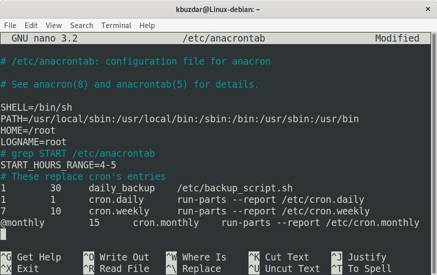 Setting up an anacron job using nano