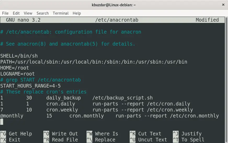 Setting up an anacron job using nano