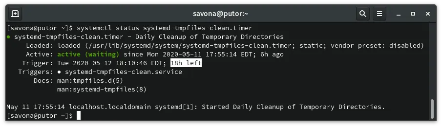 Checking time left on systemd-tmpfiles timer unit