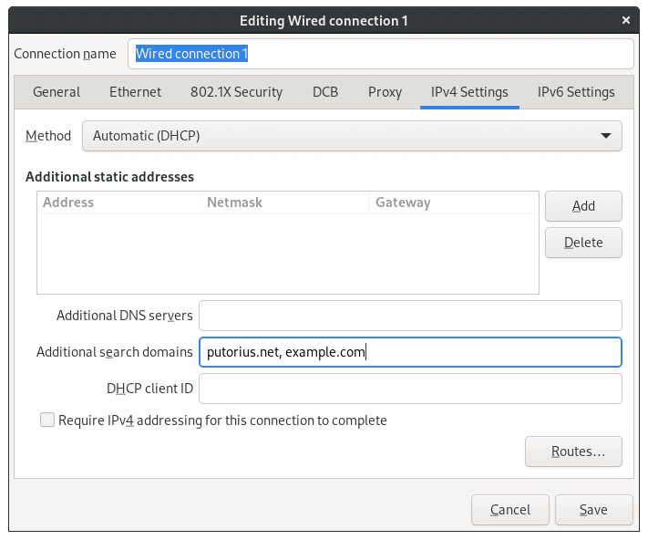 Network Manager Interface Settings Dialog