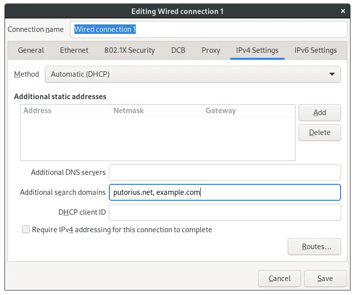 Network Manager Interface Settings Dialog