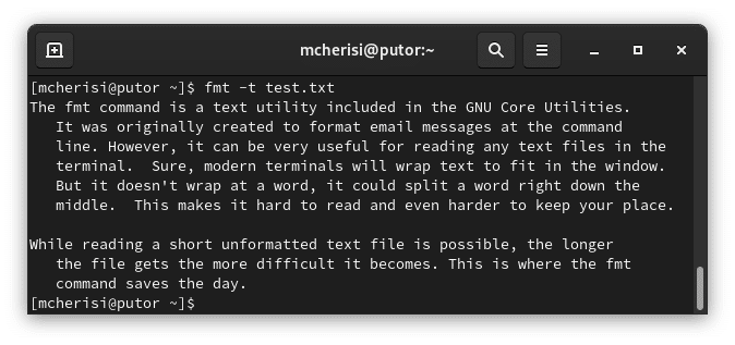 using the fmt command to indent the first line of each paragraph