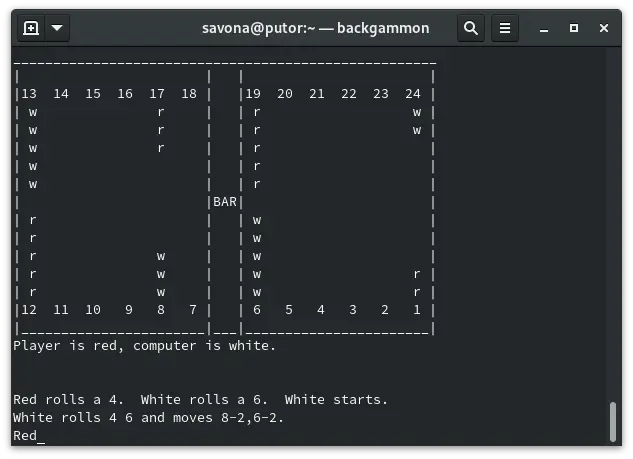 backgammon - the oldest known board game being played on the Linux command line
