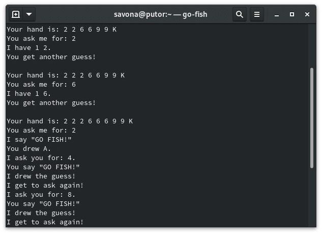 Popular Go Fish card game played on the Linux command line.