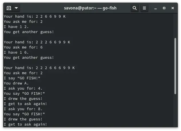 Popular Go Fish card game played on the Linux command line.