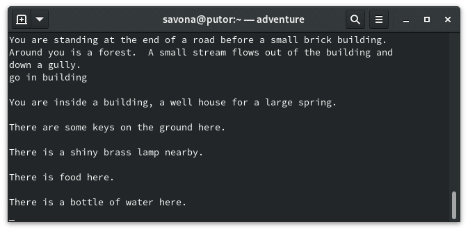 Adventure - a vintage text based adventure Linux game for the command line