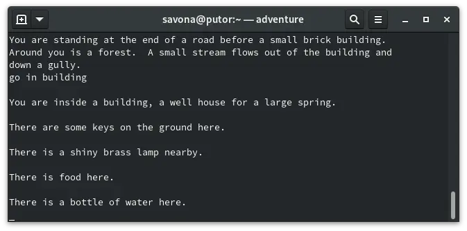 Adventure - a vintage text based adventure Linux game for the command line