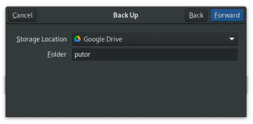 select backup location with deja dup