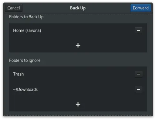 Select Folder to backup with deja dup