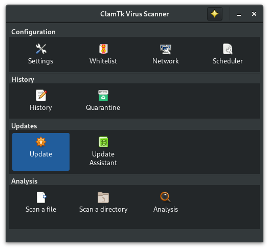 Using ClamTK GUI to update virus definition database for ClamAV 