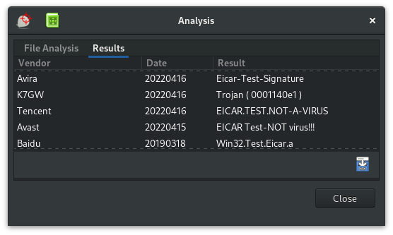 Virustotal analysis on clamtk with clamav