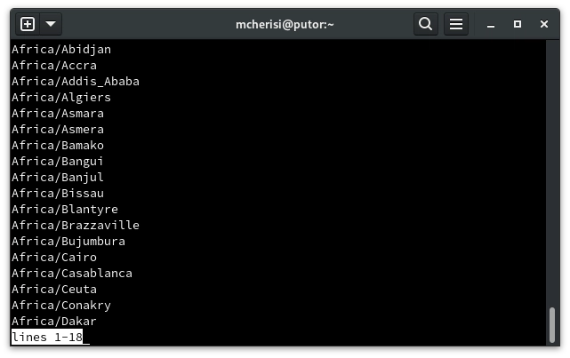Linux timedatctl command listing timezones