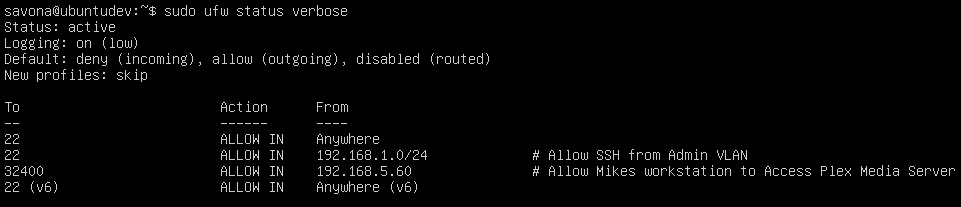 UFW uncomplicated firewall no comments